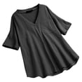 thumbnail image 1 of Pompotops Mode Femme Col en V Été Manches Courtes Blouse T-Shirt Décontracté Poches Solides Hauts, 1 of 3