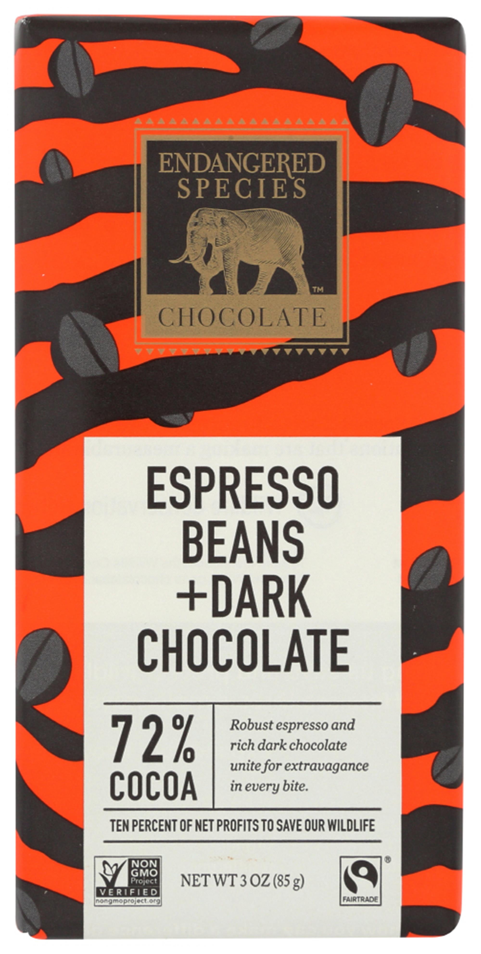 Endangered Species Dark Chocolate Bar Espresso Tiger (12x3 Oz)