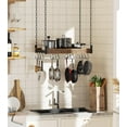 thumbnail image 7 of Hanging Pot Rack, 24x13 Inch Pot Hangers for Kitchen with 12 S-Shaped Hooks, Vintage Ceiling Mounted Pan Holder with Raised Edges for Cookware Storage, Rustic Brown and Classic Black, 7 of 7