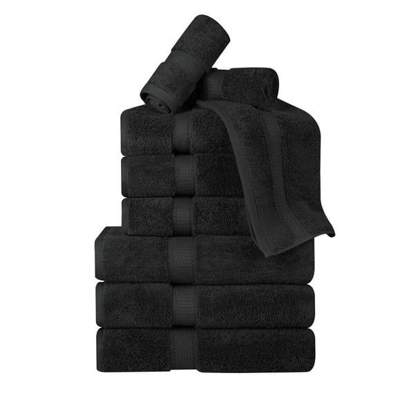 BNM Egyptian Cotton Luxury 800 GSM 9 Piece Towel Set, Black