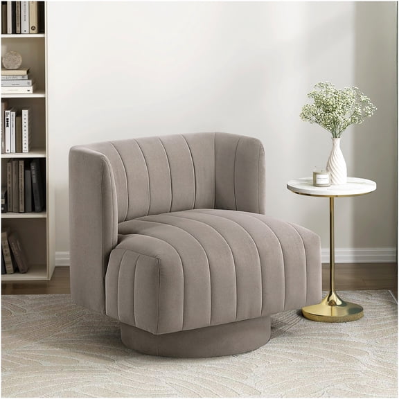 Modern Taupe Swivel Accent Chair with Barrel Back - Upholstered Fabric Lounge Chair for Living Room, 360 Degree Rotating