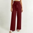 thumbnail image 4 of VEKDONE Drawstring Straight Trousers for Women Elastic High Waisted Wide Leg Pant with Pockets Summer Casual Loose Fit Long Pants Lounge Slacks Wine XL, 4 of 6