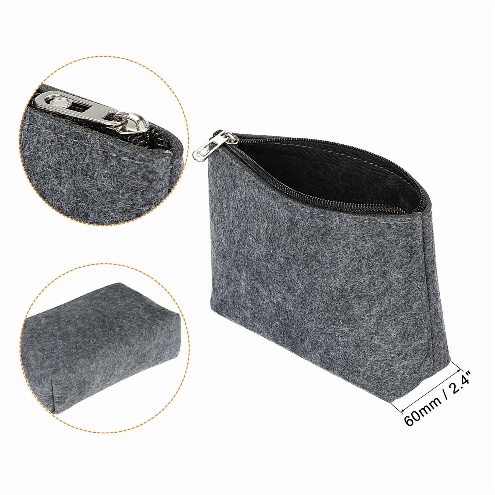 Felt Pencil Bag Pen Case Stationery Office Storage Zipper Pouch Gray