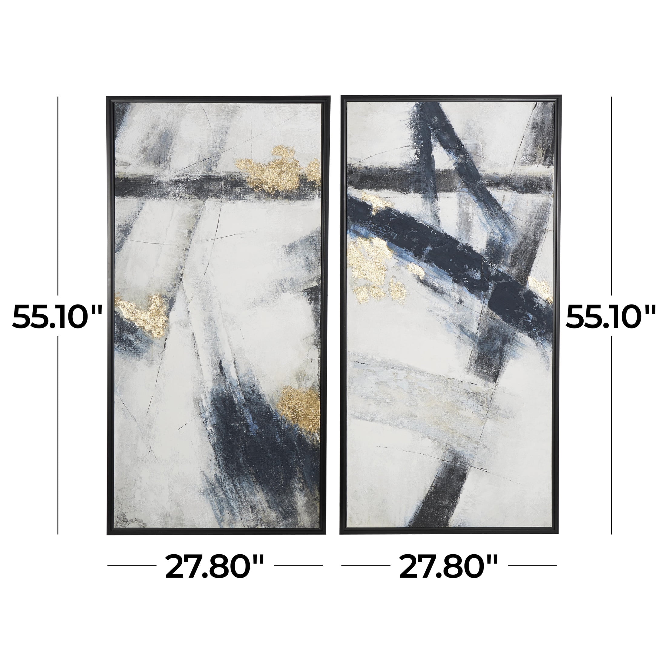 28" x 55" Lines Abstract Framed Wall Art with Gold Foil Accents, by DecMode (2 Count)