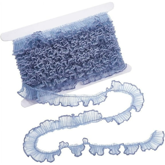 10 Yards Ruffled Lace Ribbon Fabric 2cm Wide Pleated Mesh Edge Trim Embroidered Tulle Edging Trimmings for Sewing DIY Crafts Cuff Embellishments Home Curtain Decoration Grey Blue Blue DIY