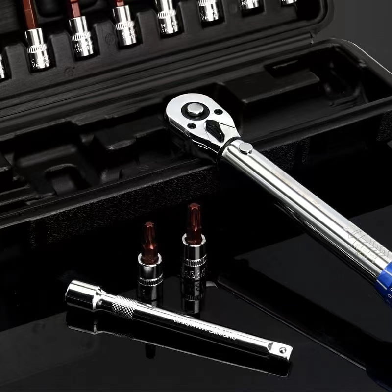 CJB 15-Piece High-Precision Preset Adjustable Torque Wrench Set for Bicycle Repair, 1/4" Drive, 15-75 in-lbs, Suitable for Bike and Maintenance