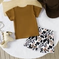 thumbnail image 6 of MIXUE Toddler Girls Outfit Sets Summer Cartoon Cow Prints Crew Neck Short Sleeve T Shirt Pullover Tops And Shorts Two Piece Activewear,Brown,2-3 Years, 6 of 6