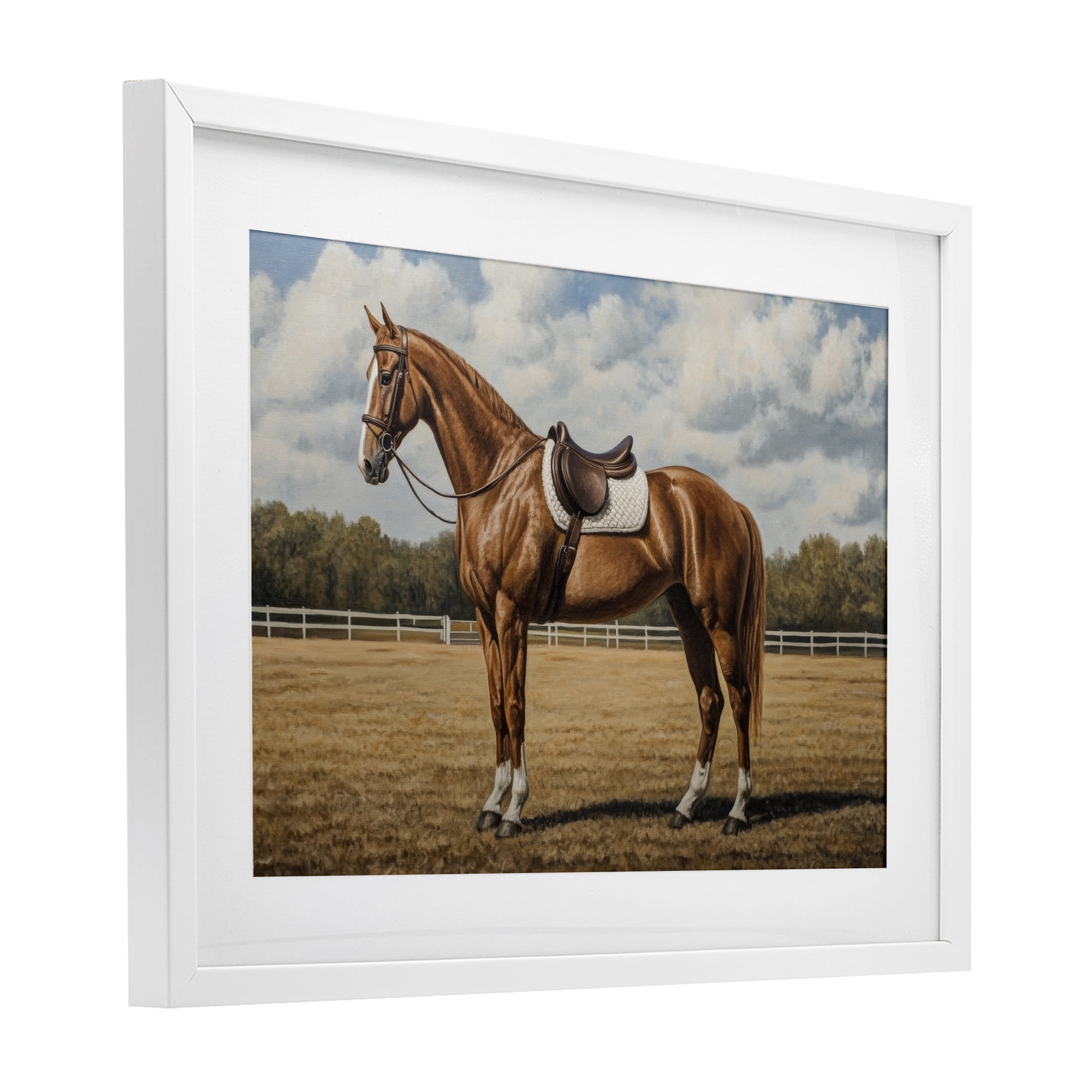 Stupell Industries Saddled Up Chestnut Horse White Framed Print Under Glass, design by Petal Prints Design