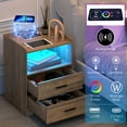 thumbnail image 3 of LVSOMT Brown Nightstand with Wireless Charging Station and 24-Colors RGB Lights, Modren Nightstands with Drawers for Bedroom, Smart Bedside Table for Living Room Office, 3 of 8