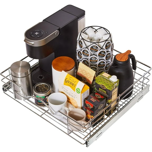HOLDN' STORAGE Pull Out Pantry Cabinet Organizer, Anti Rust Chrome Finish - Basket Size 24"W x 21"D