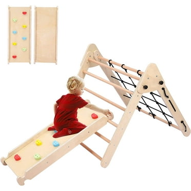 Toddler Indoor Gym Playset, 2-in-1 Wooden Climbing Toys, Triangle Folding Climbing for Climbing & Sliding for Boys and Girls,18M 
