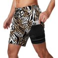 thumbnail image 1 of Sunyuer Men's Swim Trunks with Compression Liner 2-in-1 Drawstring Swimming Shorts Quick Dry Beach Board Shorts with Pockets, Modern Leopard Print, XL, 1 of 8