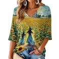 thumbnail image 3 of 3/4 Sleeve Halloween Shirts for Women Spooky Season T-Shirt Fall Funny Cute Printed Pullover Tops, 3 of 6