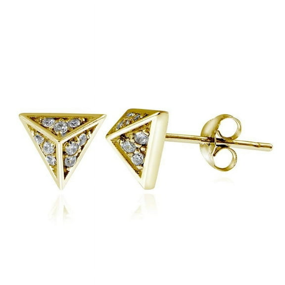 GOLD PLATED OVER STERLING SILVER CZ PYRAMID STUD EARRINGS