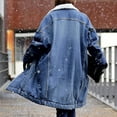 thumbnail image 3 of Women's Reversible Warm Notched Collar Jean Jacket Denim Coat Trucker Jacket Long Jean Jacket for Women plus Size Long Jean Jacket 424 Denim Jacket Womens Small Jacket Classic Jean Jacket Womens Denim, 3 of 8