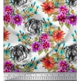 thumbnail image 1 of Soimoi Orange Cotton Jersey Fabric Tiger Face,Leaves & Floral Print Fabric by Yard 58 Inch Wide, 1 of 1