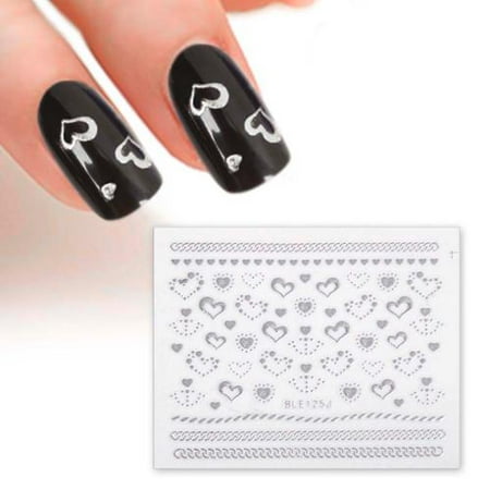 BMC Silver Color Hearts Braided Chains 3D DIY Manicure Nail Polish Art Stickers