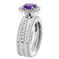 thumbnail image 3 of 10K White Gold Diamond Halo Genuine Amethyst 3-Piece Bridal Ring Set Round 6mm size 10, 3 of 4