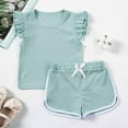 thumbnail image 4 of NAISIBABY Girls 2-Piece Sets, Ruffles Sleeveless Tops Dolphin Shorts Solid Color Summer Casual Outfits Green 5-6T, 4 of 9