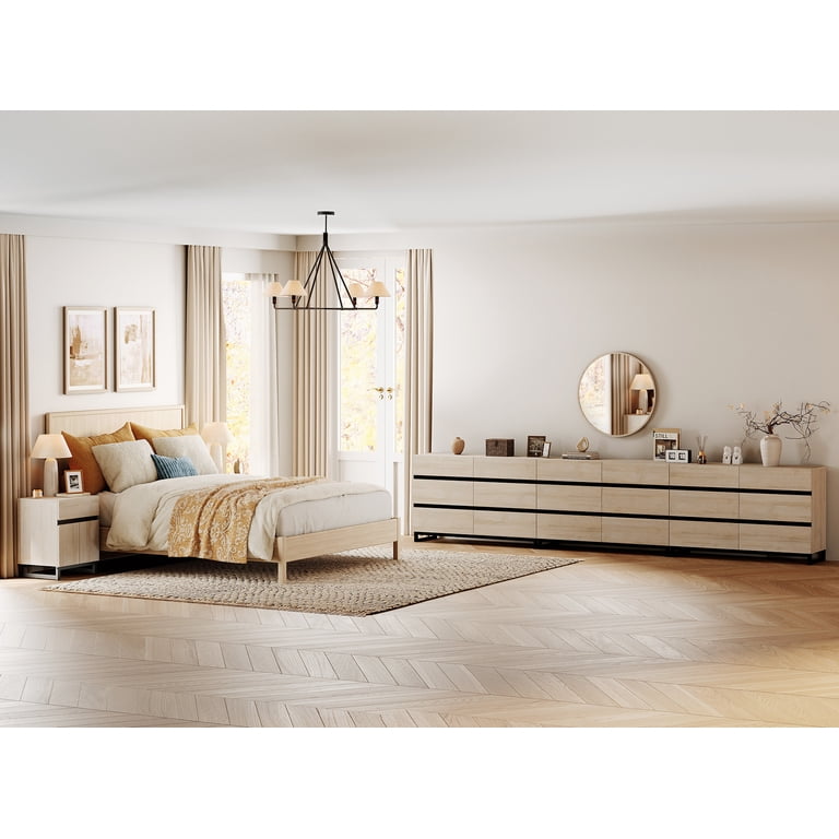 beige dresser and nightstands Transitional Cream Color Dresser Mirror 2x Nightstands Chest 5pc Bedroom Set Unique Handle pulls Rubberwood Veneer Furniture, Size: 35, Beige