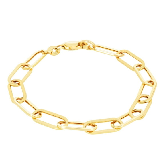 Nuragold 14k Real Yellow Gold Paperclip 6mm Elongated Cable Link Bracelet (7"-8") Italian Jewelry for Men & Women