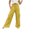 thumbnail image 2 of Pxxlle Cargo Pants for Women Elastic Waisted Palazzo Pant Casual Wide Leg Trousers for Hiking Outdoor Yellow M, 2 of 7