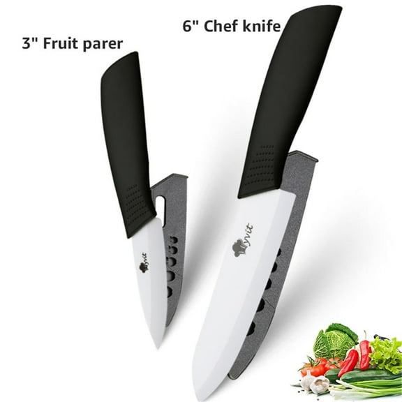 Ceramic Knife Set of Kitchen 6-inch Chef Knife 3-inch Paring Knifewith Sheath Soft-Grip Handle Vegetable Fruit Slicing Rustproof
