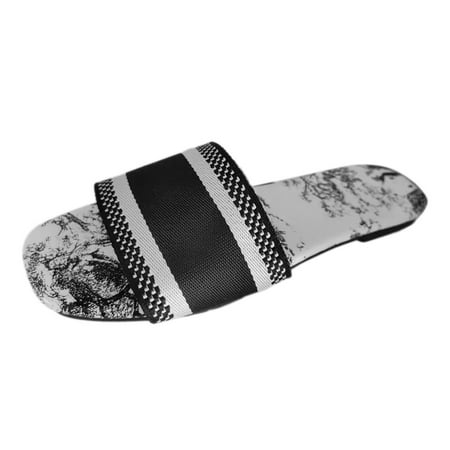 

Ediodpoh Ladies Summer Retro Floral Outer Wear Beach One Word Lightweight Flat Bottom Large Size Sandal Slippers Womens Sandals Black 8(40)