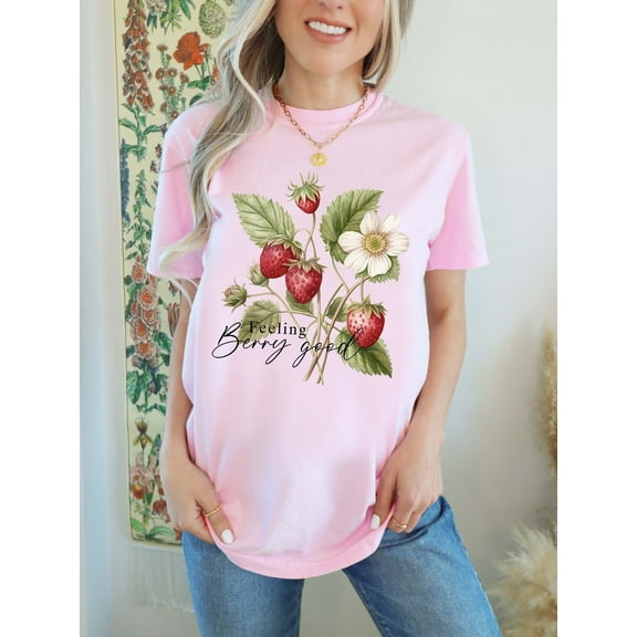Sam Soft Feeling Berry Good, Strawberry Lover, Boho Floral Shirt, Strawberry Gift, Summer Shirt, Strawberry Mom, Cottagecore Shirt