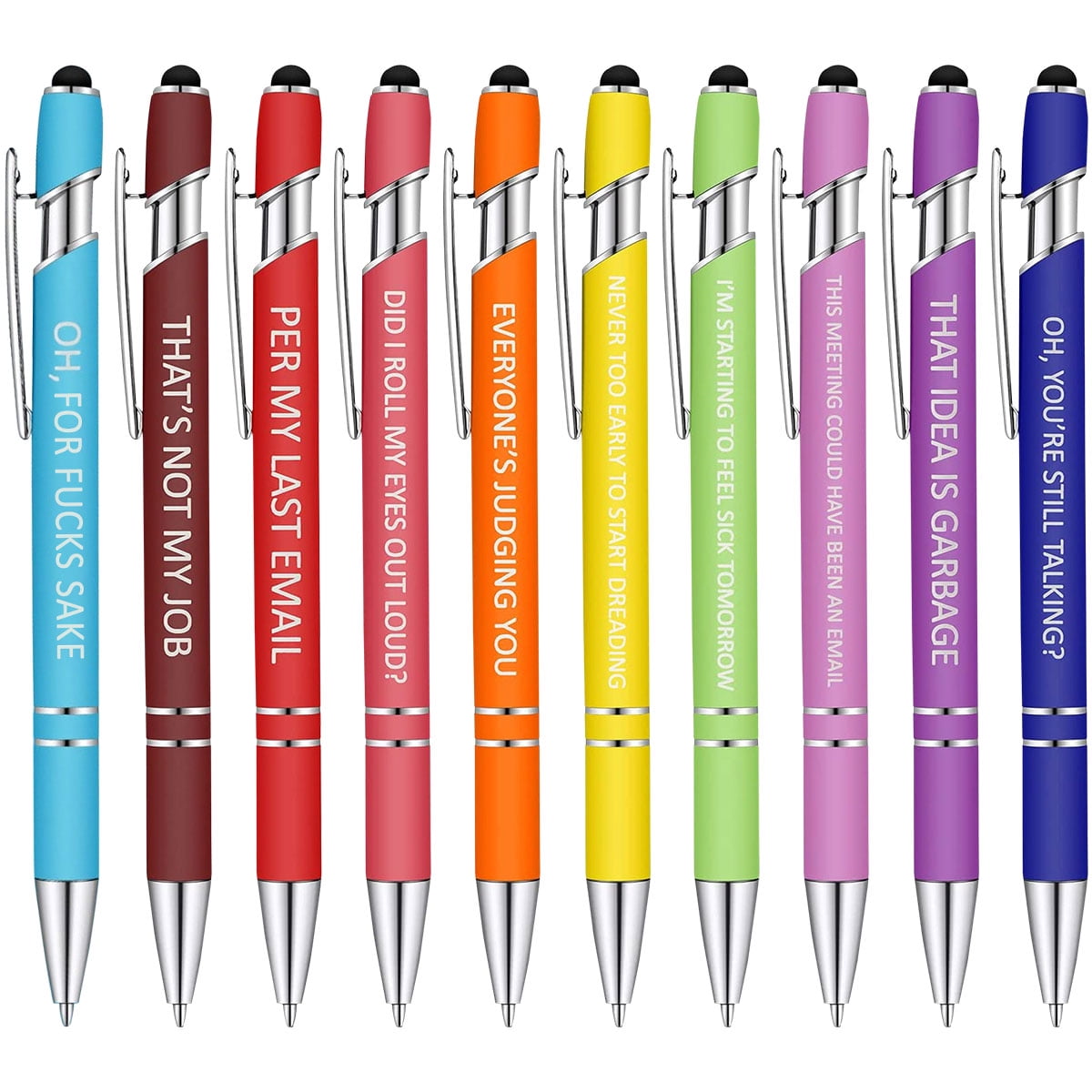 Retrok 10Pcs Ballpoint Pen Set with Funny Quotes  Black Ink - Bright  Color Metal Pen For Office School Teacher Student (Various Quotes) -  