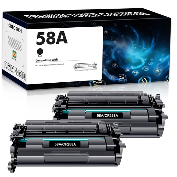 Colorich 58A CF258A Toner Cartridge (NO-Chip) Compatible for HP 58A CF258A 58X CF258X LaserJet Pro M404dn MFP M428fdw M404n M404dw M428dw M428fdn M404 M428 Printer Ink | Black, 2-Pack
