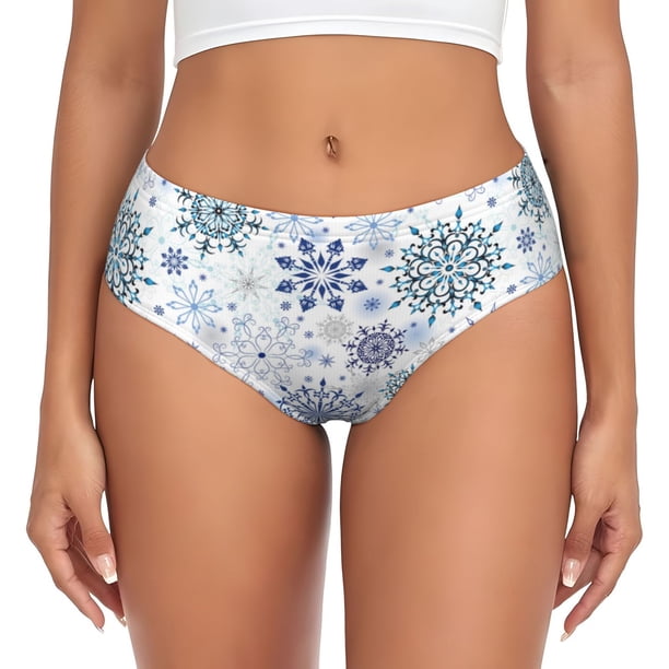 Fotbe Retro ice blue snowflakes Calzones Estampados para Mujer – Ropa Interior de Algodón, Cómoda, Suave y Elástica-3X-Large