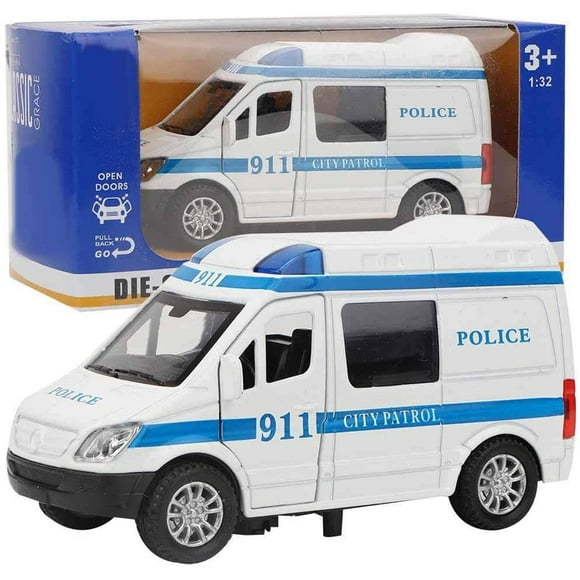 1:32 mini simulation ambulance en Alliage avec Son et Lumière Modèle Jouet Véhicule collection Cadeau pour les Enfants de Plus de 3 Ans (Bleu)