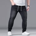 thumbnail image 4 of USNSM Mens Plus Size Trendy Jeans Joggers Stretchy, Elastic Waist Drawstring Pockets Denim Pants, Big and Tall Casual Stacked Jeans Black S, 4 of 9