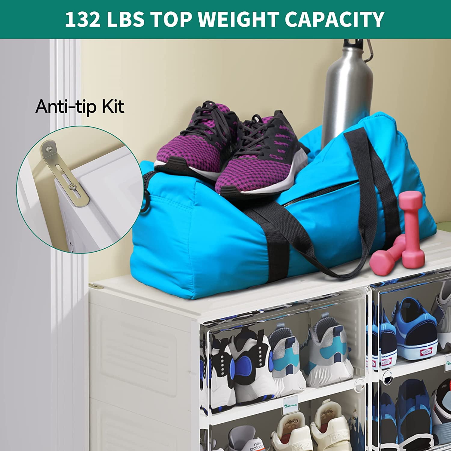 YITAHOME 6 Tiers-24 Pairs Installation Free Shoe Storage Box, Foldable Shoe Organizer with Magnetic Doors, Collapsible Shoe Rack Sneaker Cabinets