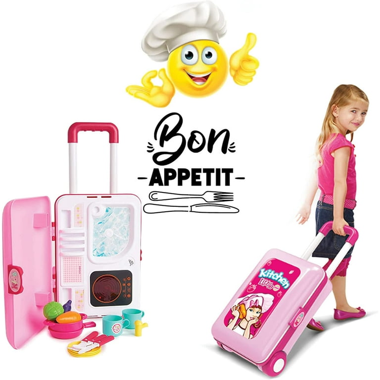 Free Shipping RUVINCE Pretend Play Kitchen set for Kids Little Chef kitchen playset with Pots Pans dishes cups utensils food toys with Adorable Travel Suitcase Walmart Walmart