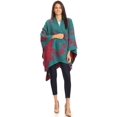 thumbnail image 7 of Sakkas Lupe Womens Reversible Poncho Wrap Cape Shawl Sweater Coat Cardigan Pattern - RoseRedBlue - One Size Regular, 7 of 7