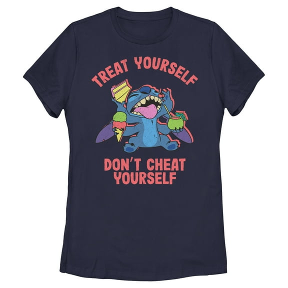 Women's Lilo & Stitch Treat Yourself Stitch  Graphic Tee Navy Blue Large