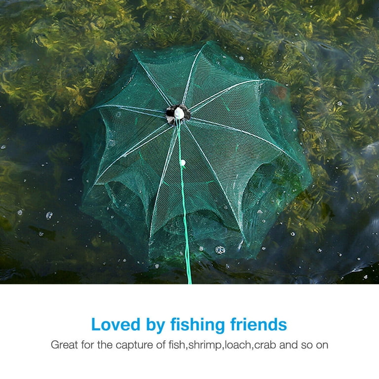 Fishing Net Trap, Portable Folded Umbrella Shaped 6 Holes Fish Shrimp  Minnow Crayfish Crab Baits Cast Mesh Trap