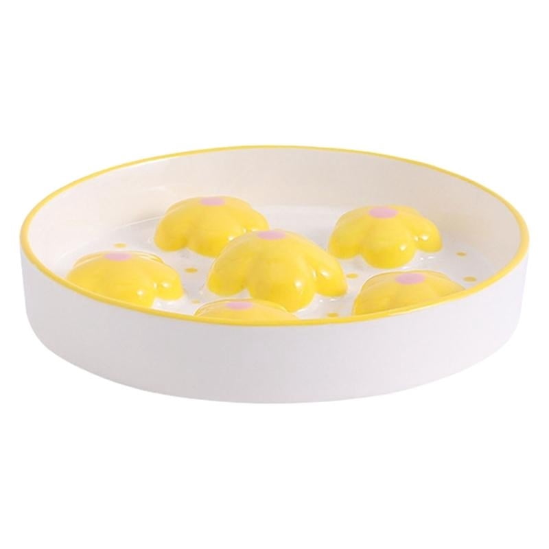 Yiran Hand-Painted Cat Anti-Choking Slow Feeder Bowl, Yellow