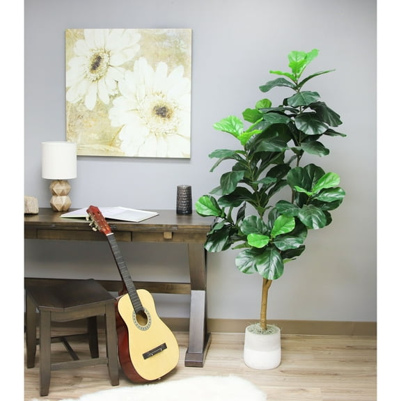 The Mod Greenhouse 66" Artificial Green Fiddle Leaf Tree in a Black Matte Planter Pot