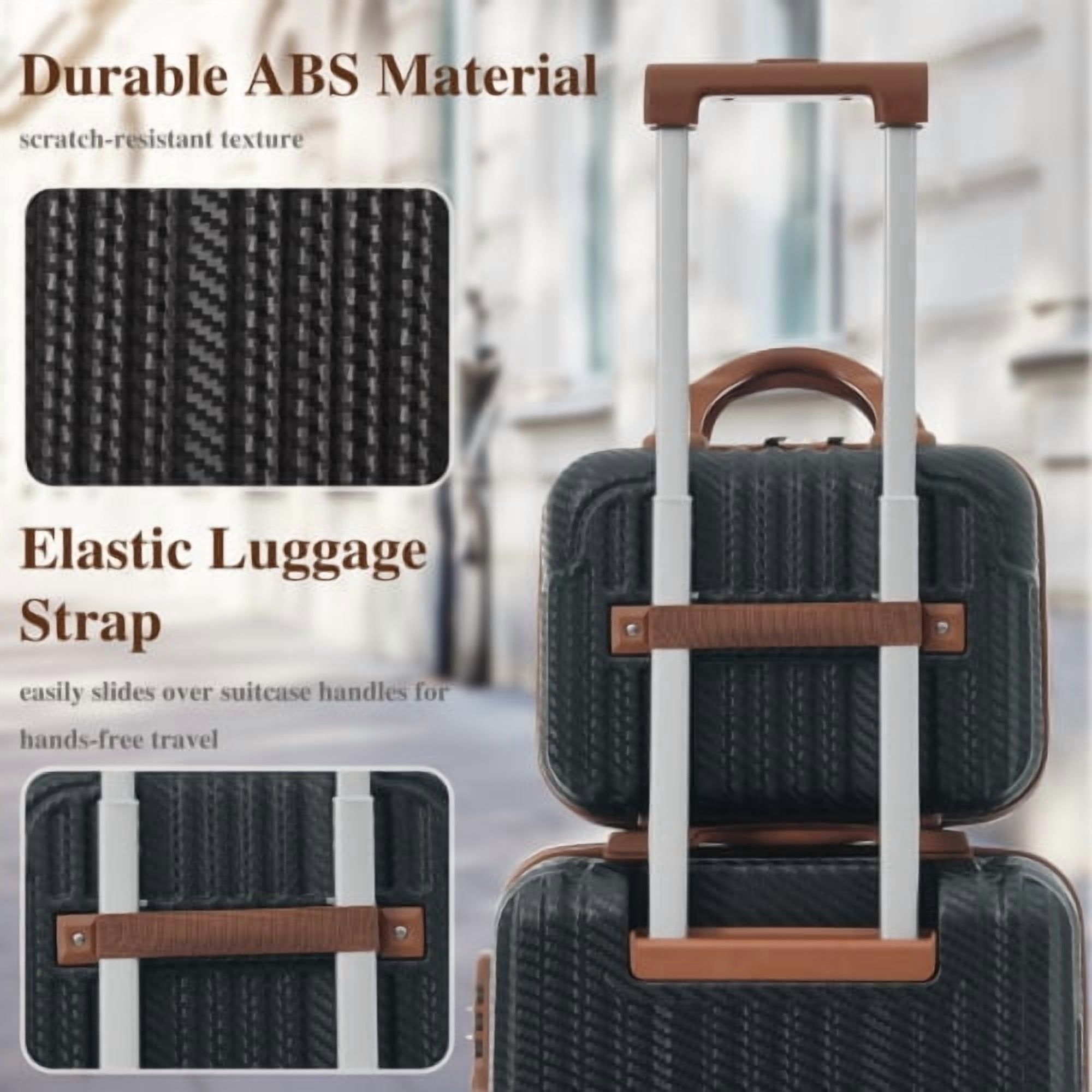 6-Piece Lightweight ABS Hardshell Luggage Set with 360° Spinner Wheels, TSA Lock, Side Hooks, Scratch-Resistant Cosmetic Cases, Carry-On & Checked Suitcases, Black