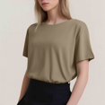 thumbnail image 3 of T-shirt Uni à Manches Courtes pour Femme, Col Rond, Grande Taille, Coupe Ajustée, 3 of 5