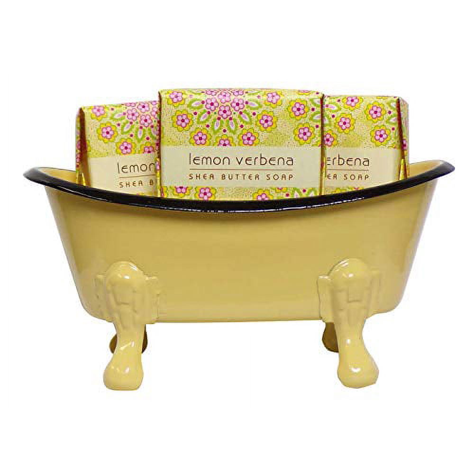 Mini Metal Bathtub Gift Set with 3 Shea Butter Moisturizing Soaps (Lemon Verbena)