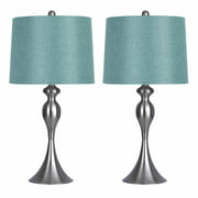 Grandview Gallery Table Lamps with Turquoise Shade, Set of 2 – Linen and Brushed Nickel 26.5” for Bedside, Dressers and Much More