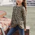 thumbnail image 6 of SYNPOS 4-13Y Child Girls Long Sleeve Scoop Neck Front Twist Leopard Tunic Tops, 6 of 8