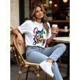 thumbnail image 2 of Women's Christian Faith Graphic T-Shirt, God Writes Every Chapter Inspirational Print Crew Neck Short Sleeve Casual Religious Tee, Church Gift for Women, 2 of 9
