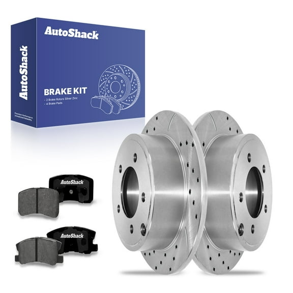 AutoShack 10.31" (261.8 mm) Rear Solid Drilled & Slotted Brake Rotors Coated   Premium Ceramic Brake Pads | Replacement for 2013 Chrysler 200 | Silver Zinc Coated | 6-PC Brake Kit | SilverShield Pro
