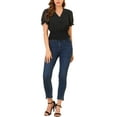 thumbnail image 2 of INSPIRE CHIC Women's Swiss Dots V Neck Puff Sleeve Smocked Waist Tops L Black, 2 of 6