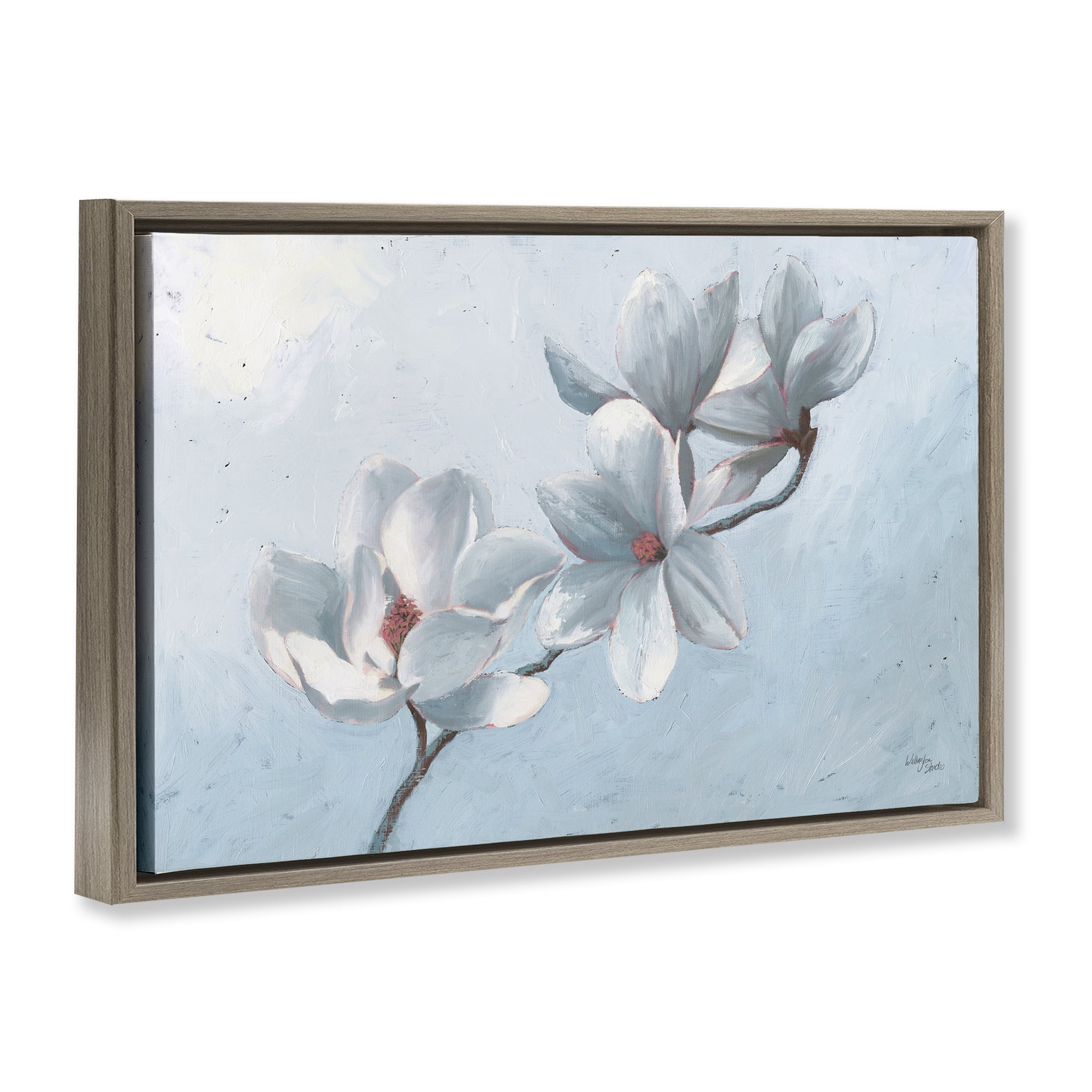 Stupell Industries Budding Magnolia Blooms Botanical & Floral Painting Brown Floater Framed Art Print Wall Art, 31 x 21